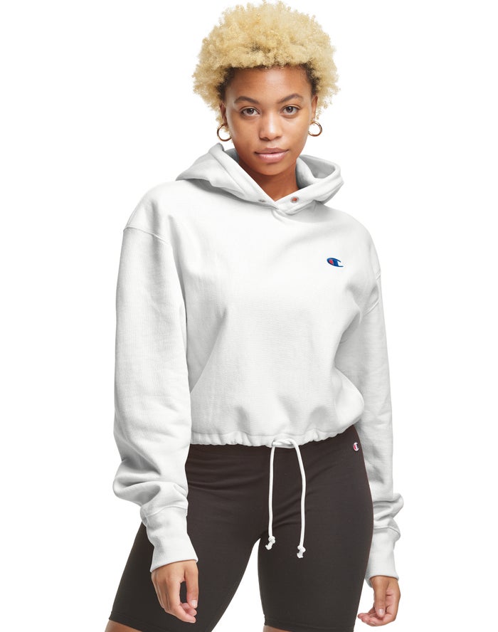 Champion Hoodie Dames - Wit - Reverse Weave Cinch Bottom ( 714923-RVE )